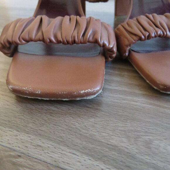 STAUD Frankie Ruched Block Heel Mule Slip On Shoes in Tan Leather - Size US 8 - Picture 12 of 15